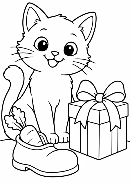 The cat beside the little shoe — printable coloring page