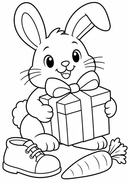 The rabbit with a present — printable coloring page