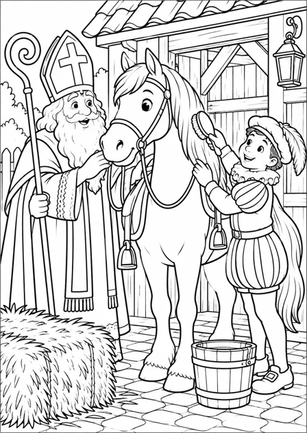 The horse outside the stable — printable coloring page