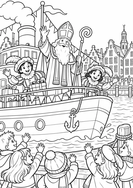 Arrival by steamboat — printable coloring page