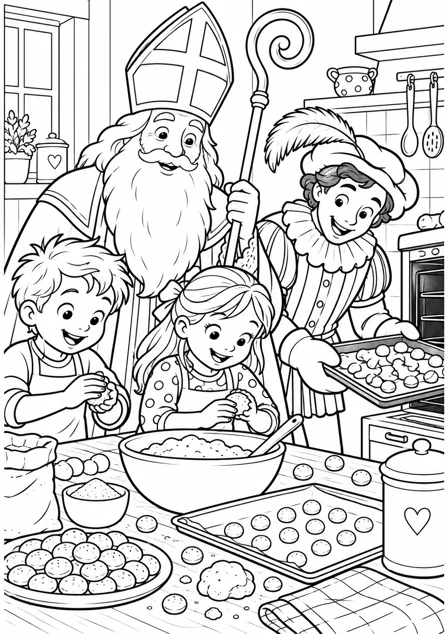 Baking pepernoten cookies — printable coloring page