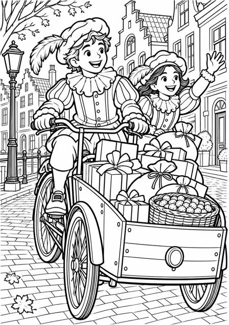 Delivering pepernoten cookies — printable coloring page