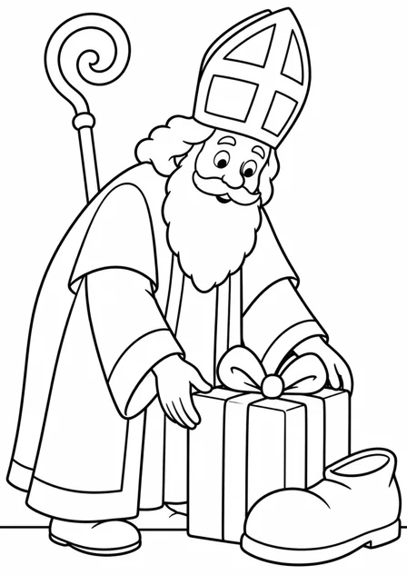 Sinterklaas and the little shoe — printable coloring page