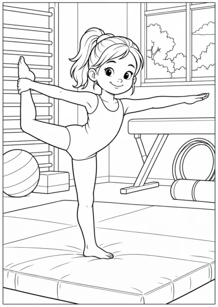 Gymnastics on the mat — More details — printable coloring page