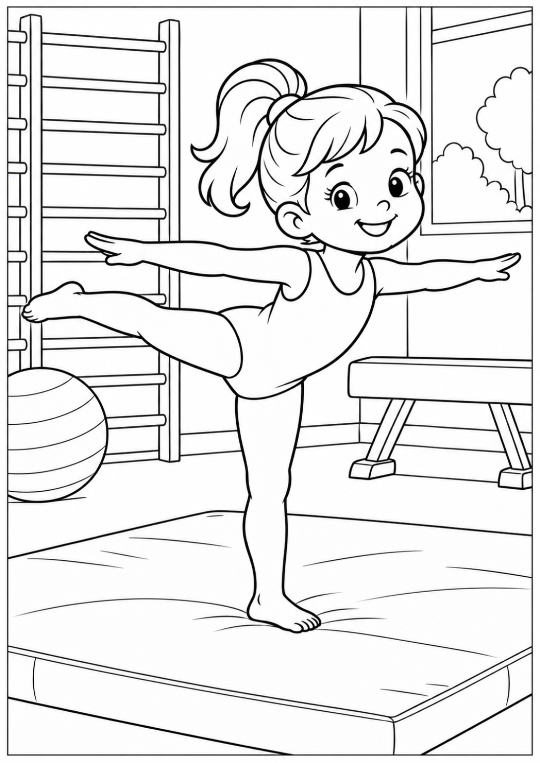 Gymnastics on the mat — Large shapes — printable coloring page