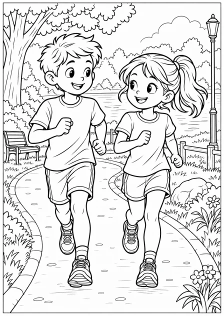 Running in the park — More details — printable coloring page