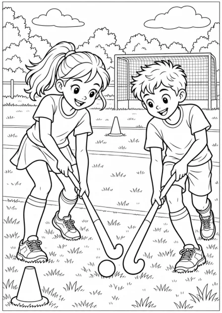Field hockey practice — More details — printable coloring page