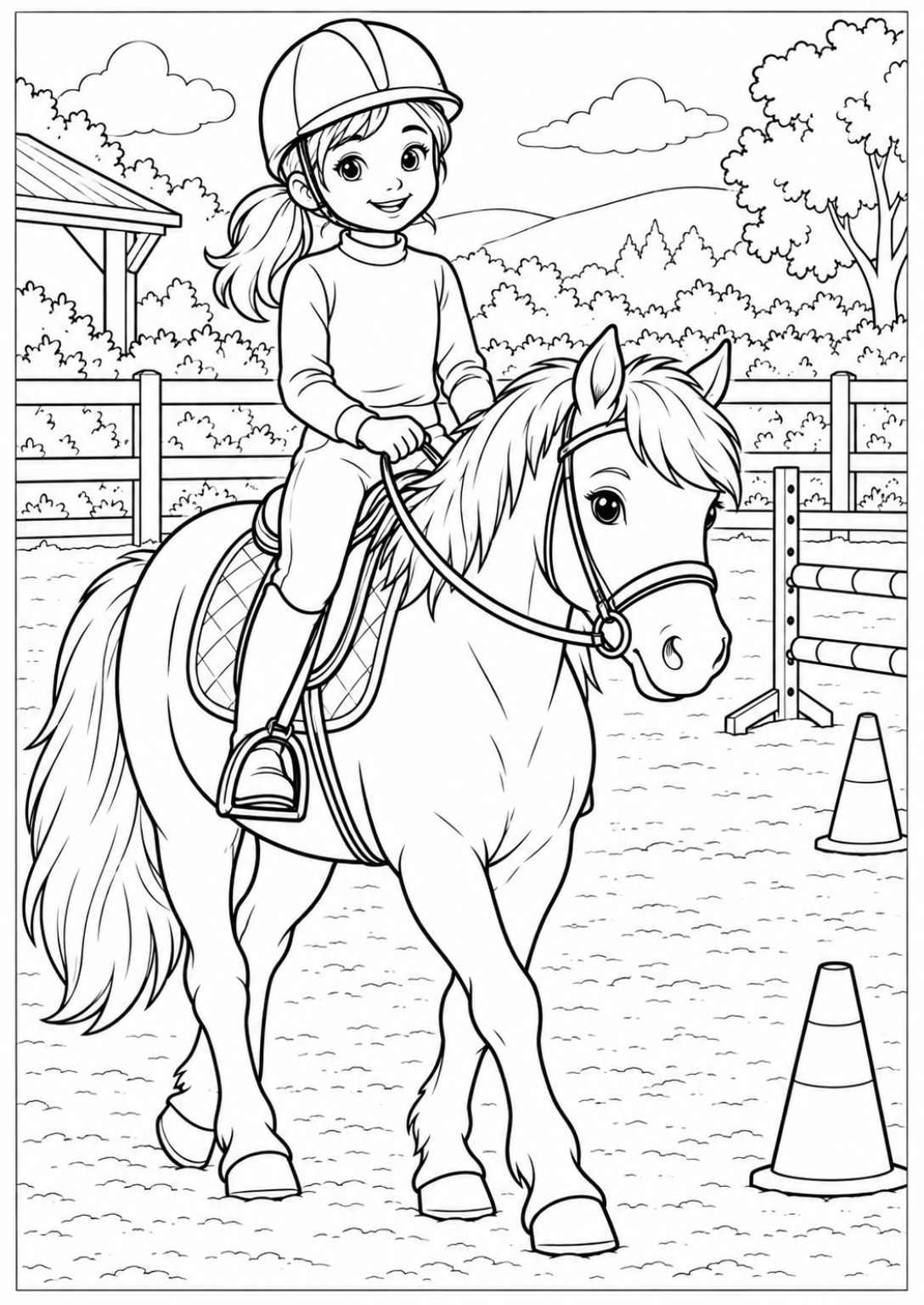 Riding in the paddock — More details — printable coloring page