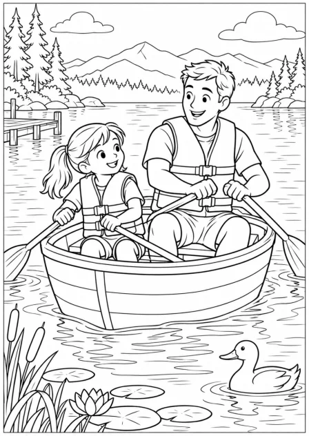 Rowing on the lake — More details — printable coloring page