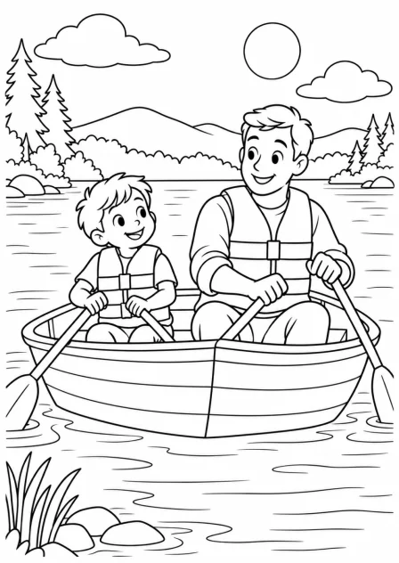 Rowing on the lake — Large shapes — printable coloring page