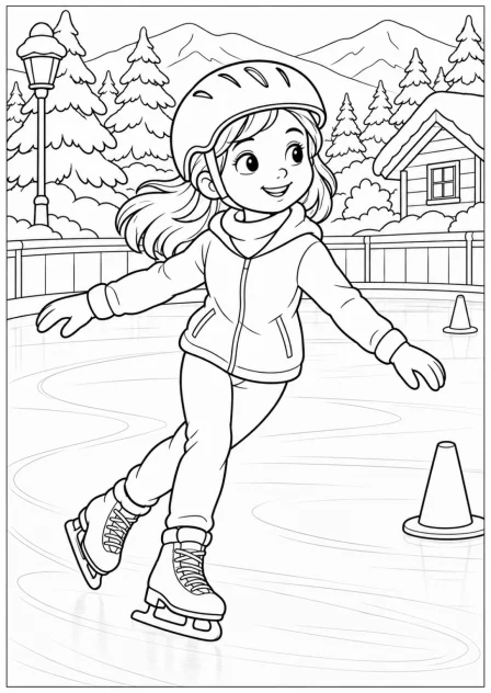 Ice skating at the rink — More details — printable coloring page