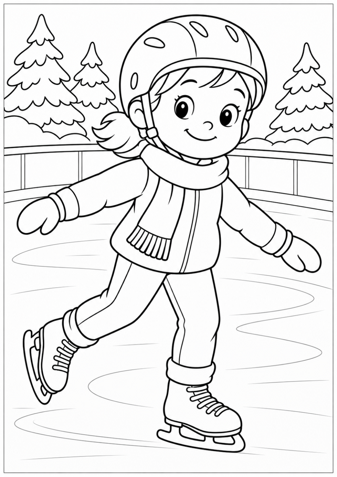 Ice skating at the rink — Large shapes — printable coloring page