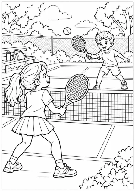 Tennis with a friend — More details — printable coloring page