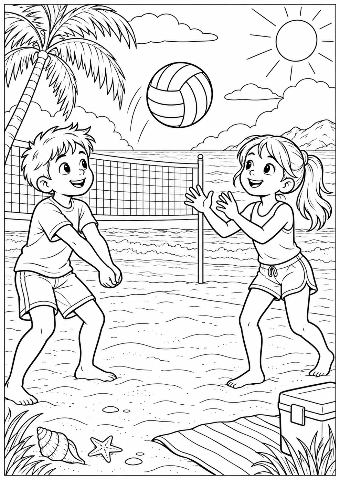 Beach volleyball — More details — printable coloring page