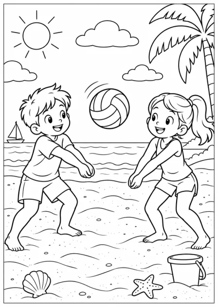 Beach volleyball — Large shapes — printable coloring page