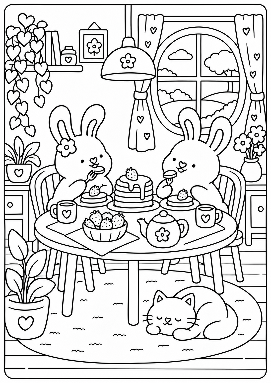 A quiet pancake breakfast — adult coloring page