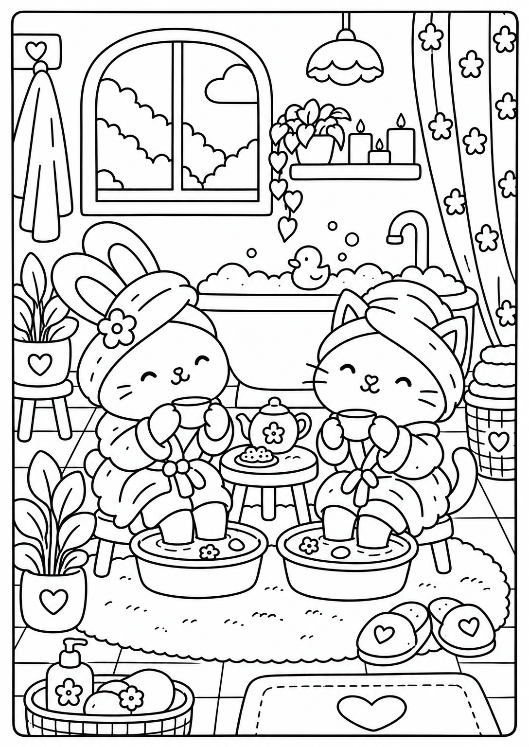 A relaxing spa afternoon — adult coloring page