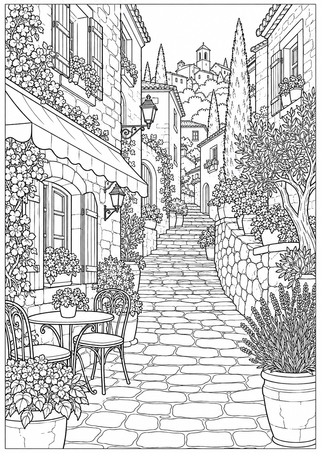 A street in Provence — adult coloring page