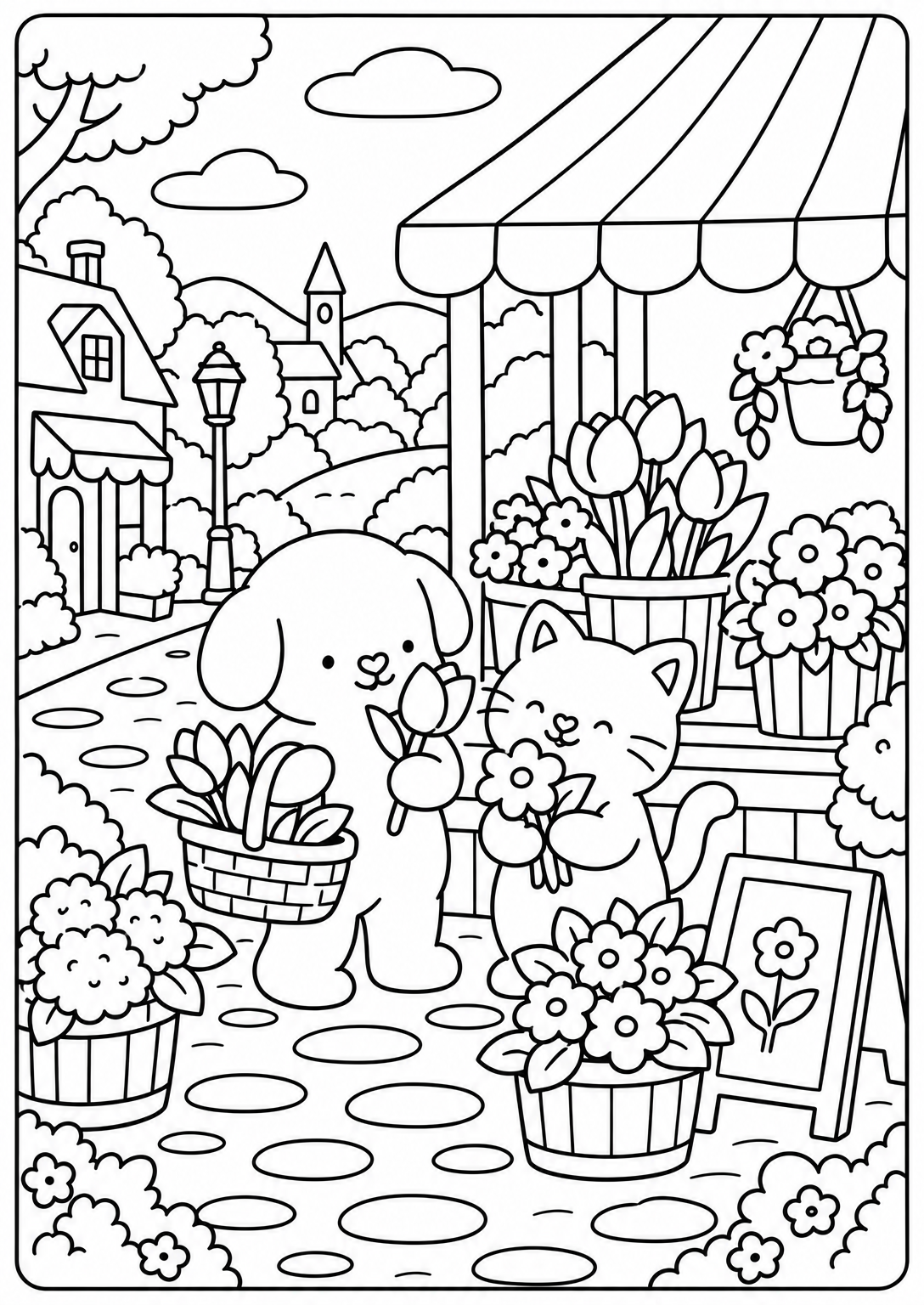 Flowers for you — adult coloring page