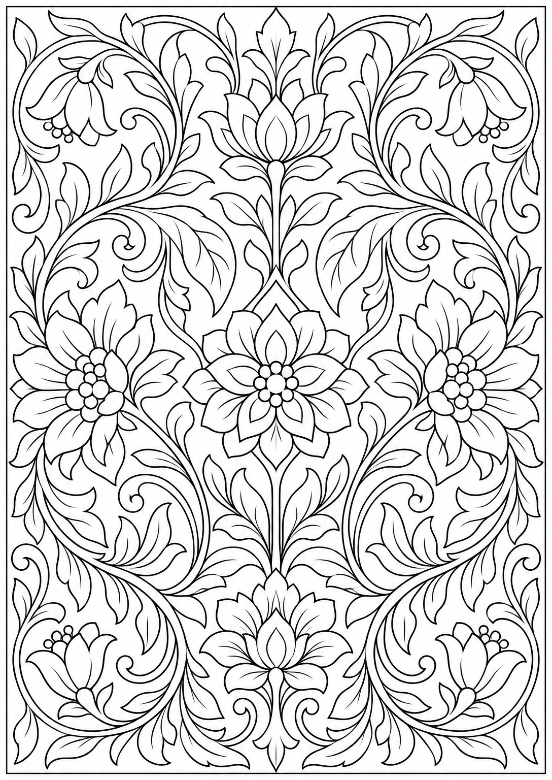 Flowing leaf mandala — adult coloring page