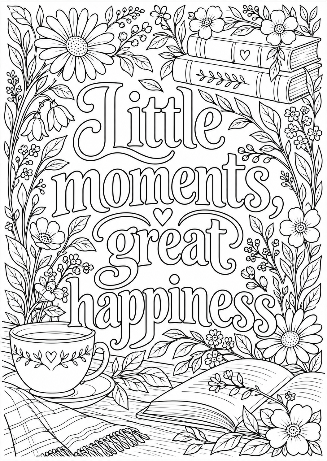 Little moments, great happiness — adult coloring page