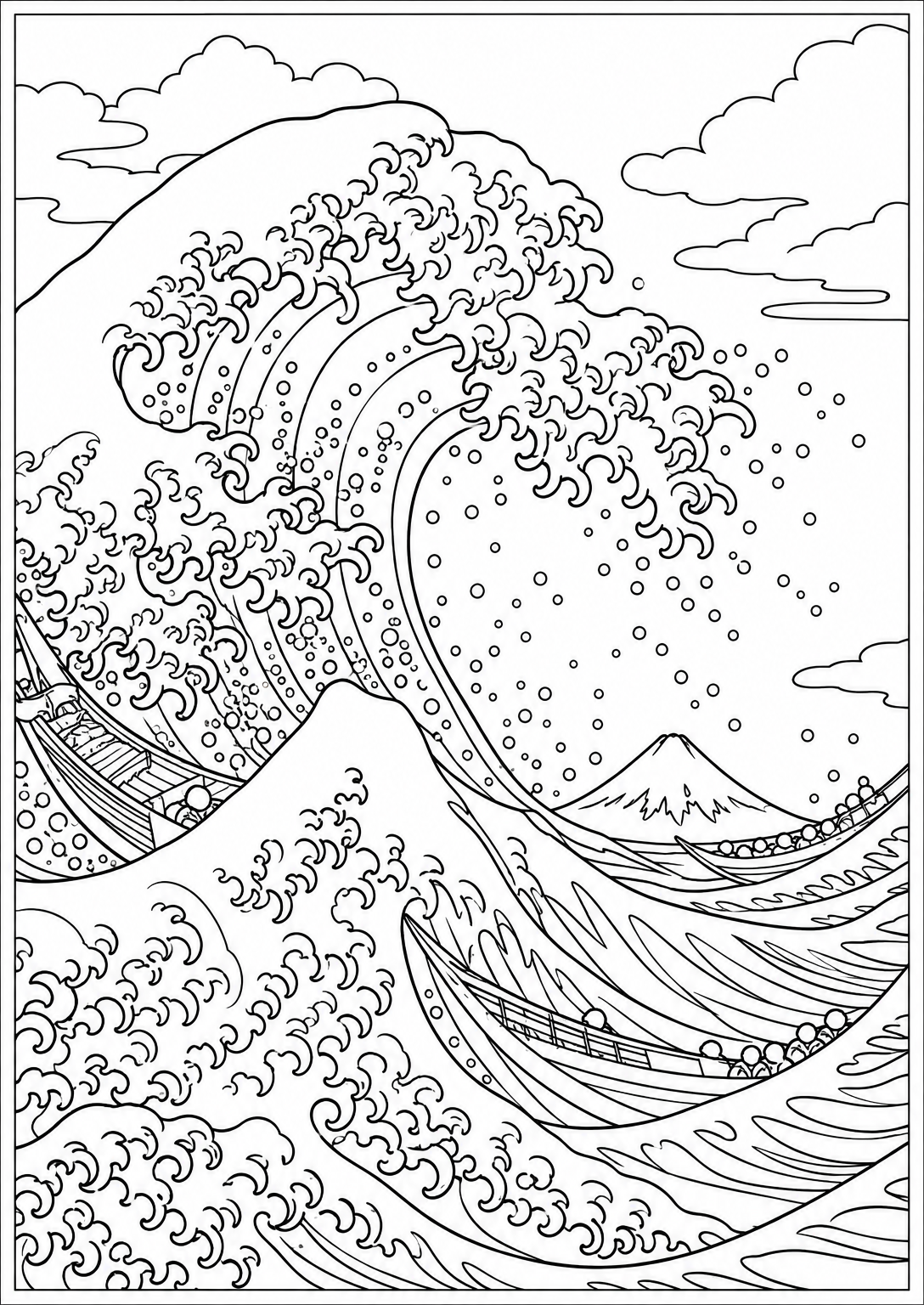 The great wave — adult coloring page
