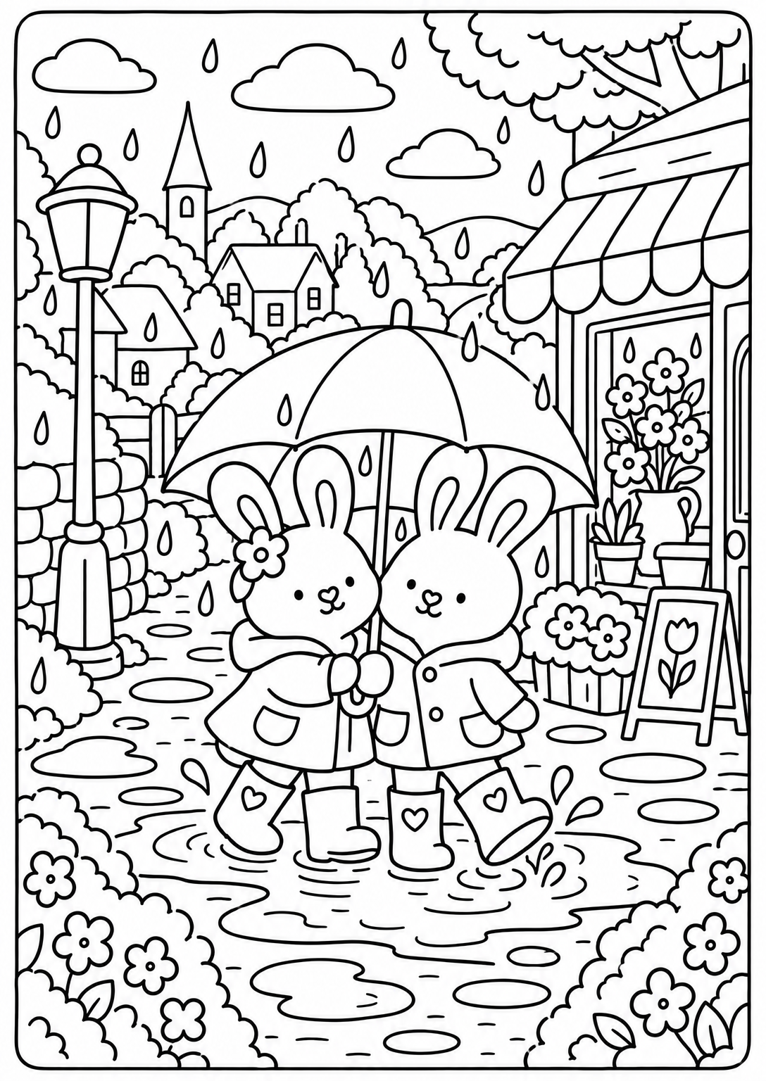 Together under an umbrella — adult coloring page